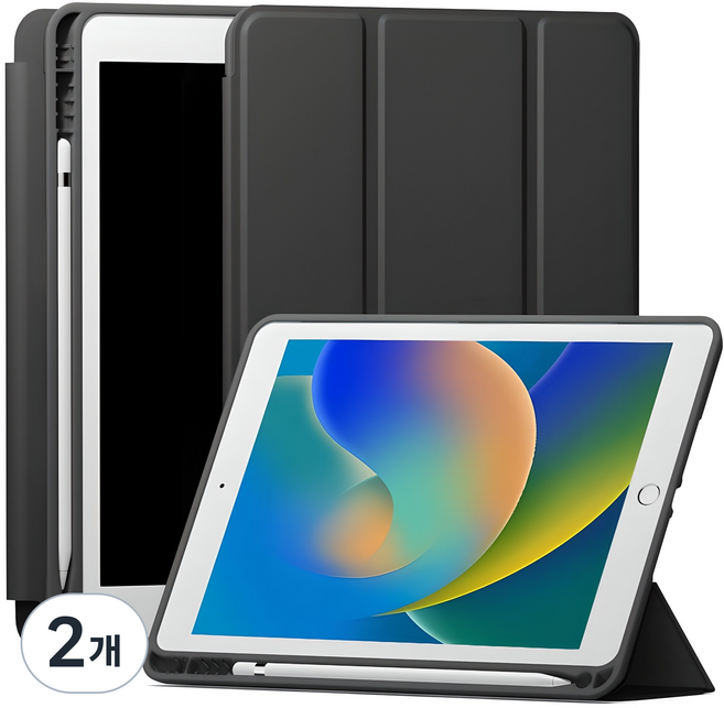 신지모루 스마트커버 펜슬 수납 태블릿 케이스, 블랙, 2개