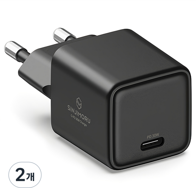 신지모루 O PD GaN 30W PPS 초고속 충전기, 블랙, 2개