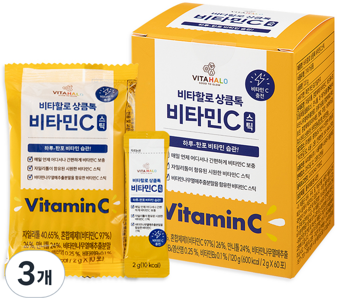 VITAHALO 清爽維他命C補充粉隨身包 60包入, 120g, 3個
