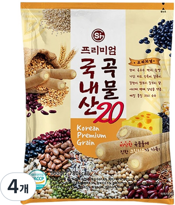 에스아이글로벌 프리미엄 국내산 곡물 20 과자, 500g, 4개