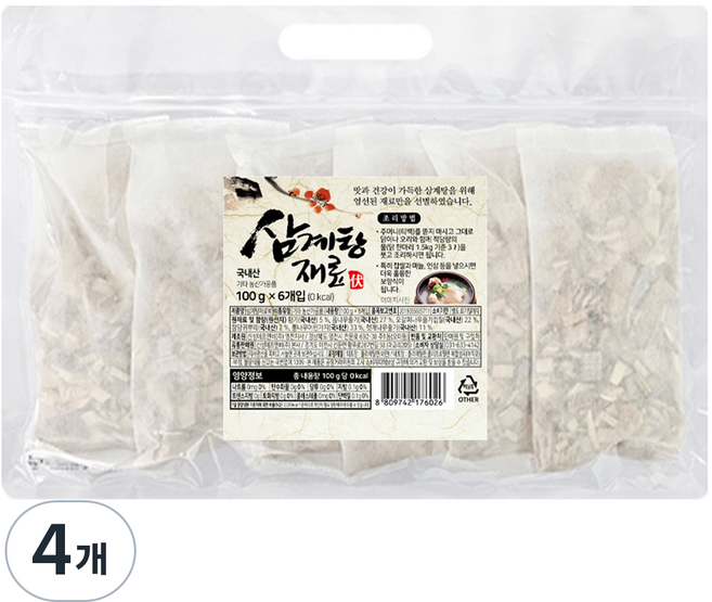 해맑음 몸애조화 삼계탕 백숙재료 6p, 600g, 4개