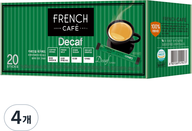 프렌치카페 카페믹스 디카페인, 10.7g, 20개입, 4개