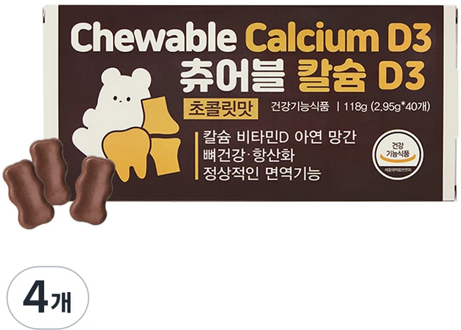제너럴라이프 츄어블 칼슘 D3 초콜릿맛, 4개, 40정 - 쿠팡