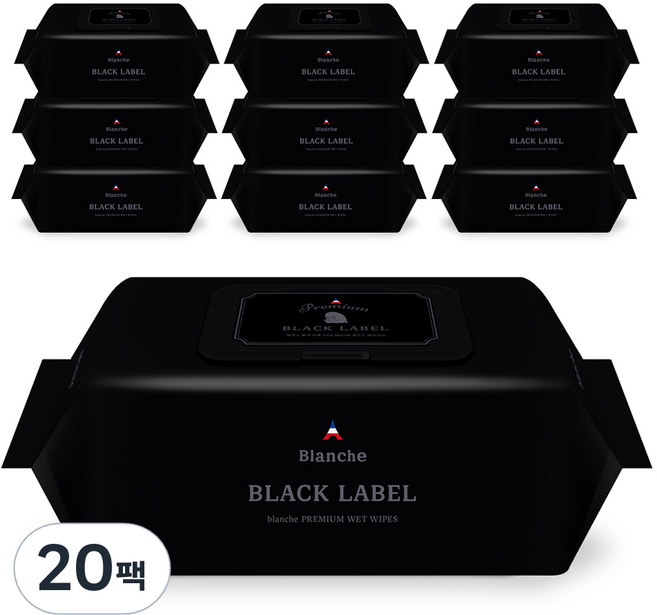 블랑슈 프리미엄 블랙 라벨 아기물티슈 캡형, 76g, 72매, 20개