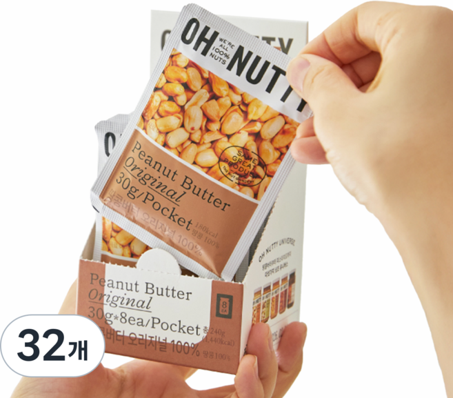 오넛티 포켓 땅콩버터 오리지널, 30g, 32개