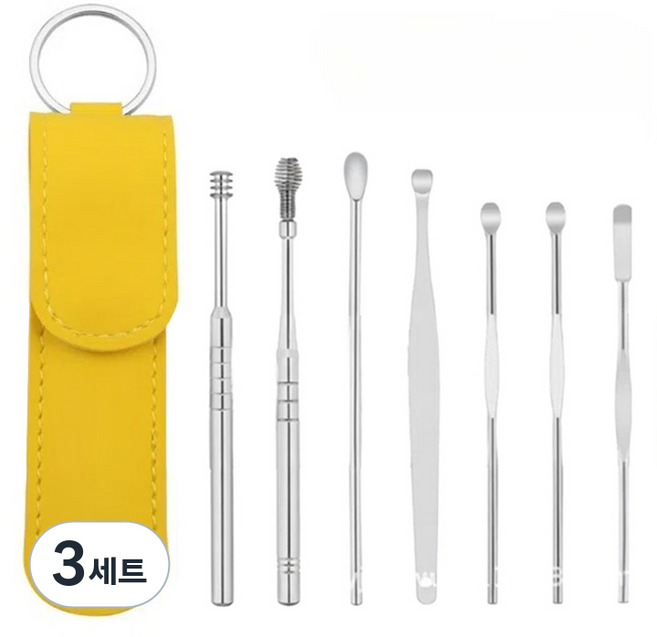 네이처리브 휴대용 스테인리스 귀이게 도구 7종 + 파우치 세트 Yellow, 3세트