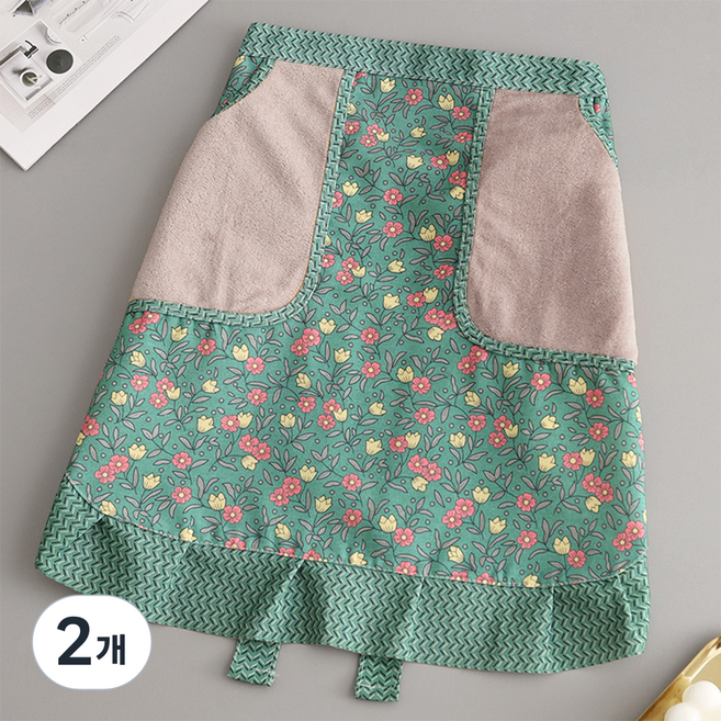 데이소이 투포켓 작은 꽃무늬 허리 앞치마 ONE SIZE, 02 그린, 2개
