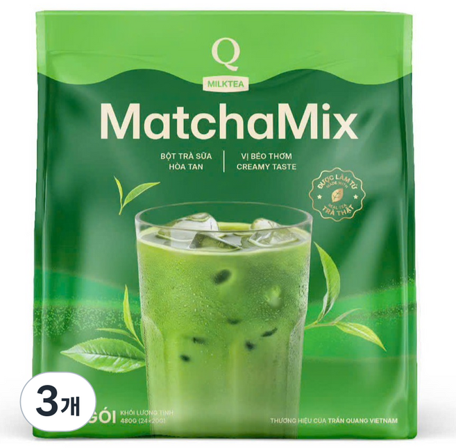 큐카페 말차라떼 믹스 밀크티, 3개, 24개입, 20g