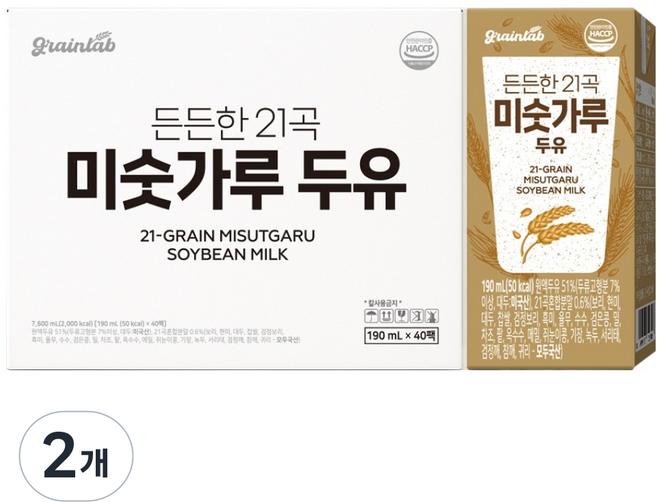 그레인랩 든든한 21곡 미숫가루 두유, 80개, 190ml