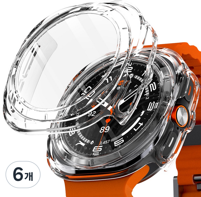 구스페리 갤럭시워치 풀커버 강화유리 하드 케이스, 투명+투명, 6개