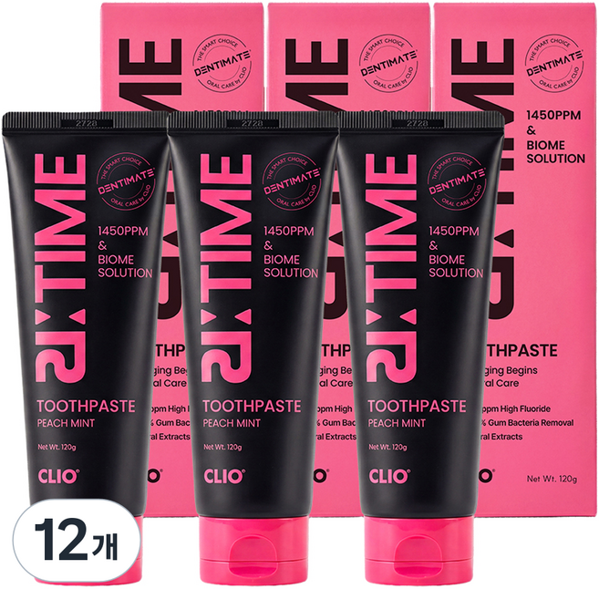CLIO Dentimate Retime 1450 高氟生物膜解決方案牙膏 蜜桃薄荷香, 12個, 120g