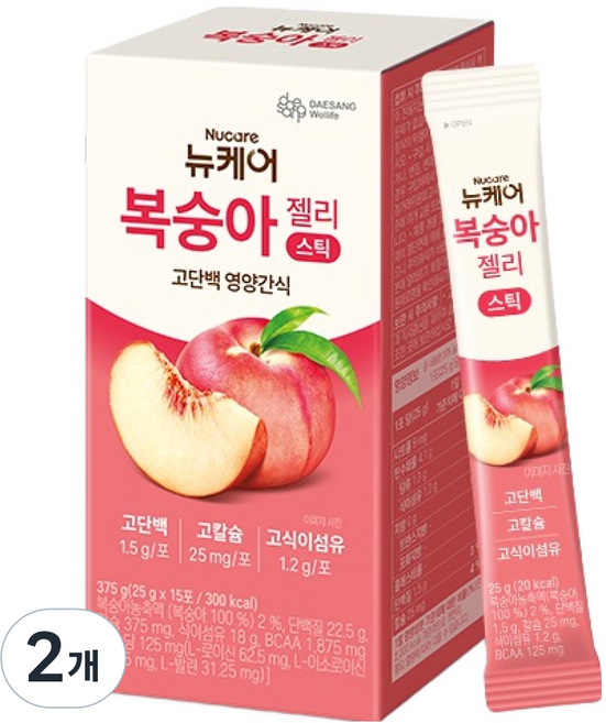 뉴케어 정품 복숭아 젤리 스틱 15p, 375g, 2개