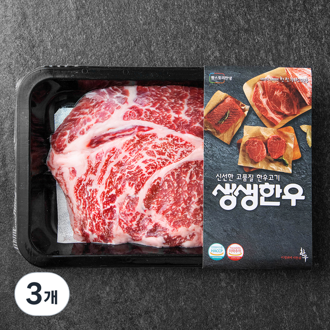 생생한우 1등급 숙성등심 구이용 (냉장), 200g, 3개