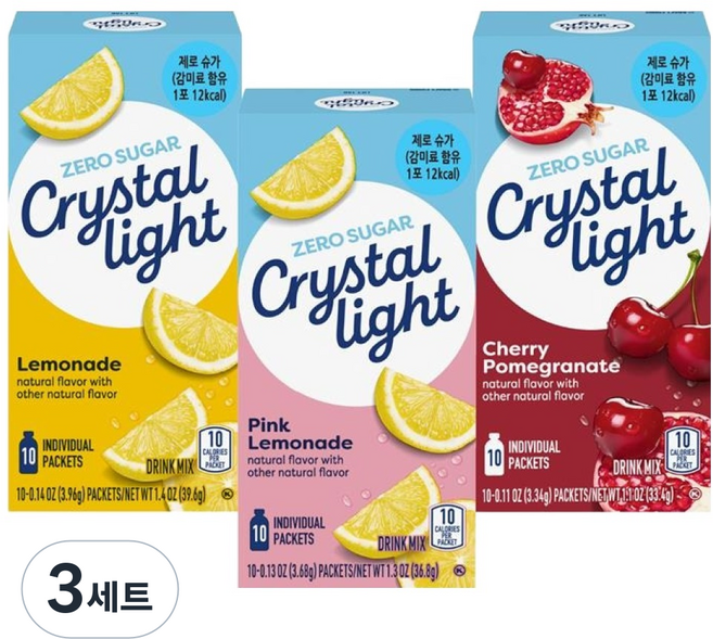 크리스탈라이트 에이드 핑크 레몬 36.8g + 레몬 39.6g + 체리석류 33.4g 믹스팩 세트, 3세트