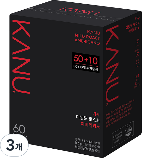 KANU 溫和烘焙美式即溶咖啡, 60入, 3個, 1.6g
