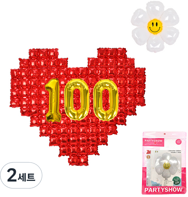 파티쇼 빅하트 레드 기념일 100일 데이지 풍선 세트, 레드 + 골드, 2세트