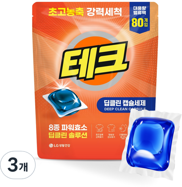 테크 딥클린 초고농축 캡슐세제, 80개입, 3개