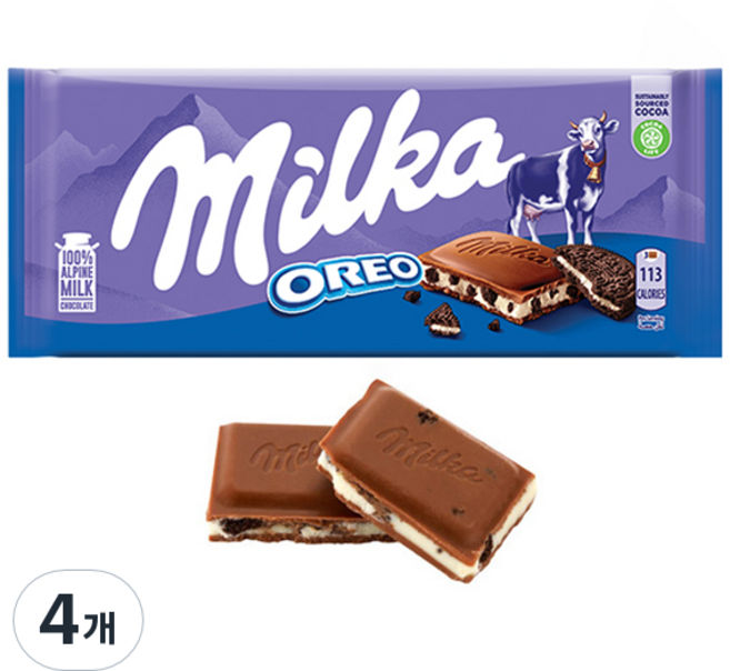 milka 妙卡 Oreo夾心牛奶巧克力, 4包, 100g