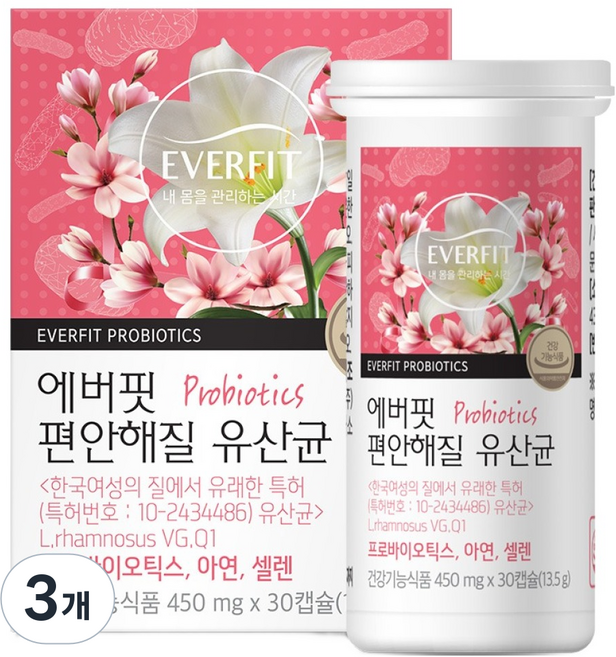에버핏 편안해질 유산균 13.5g, 30정, 3개