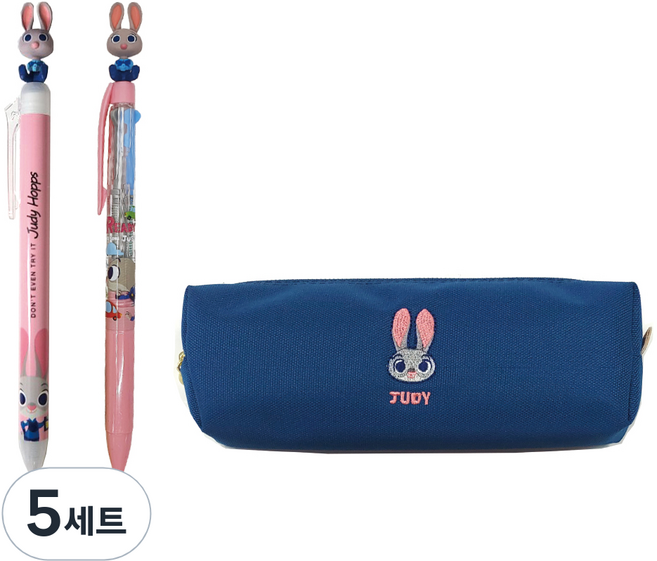 주토피아 주디 자수 필통 + 마스코트 젤 펜 + 3색 마스코트 중성펜 세트, 혼합색상, 5세트