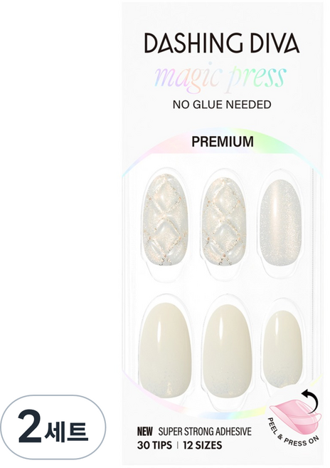 데싱디바 매직프레스 네일 아몬드, 쉬머 퀼팅(화이트), 2세트