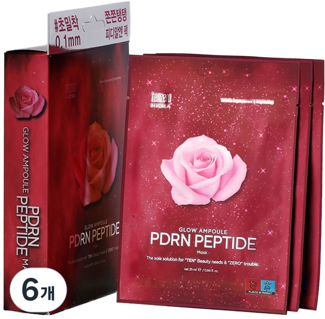 TENZERO 글로우 앰플 마스크 PDRN 펩타이드 25ml, 6개, 10개입