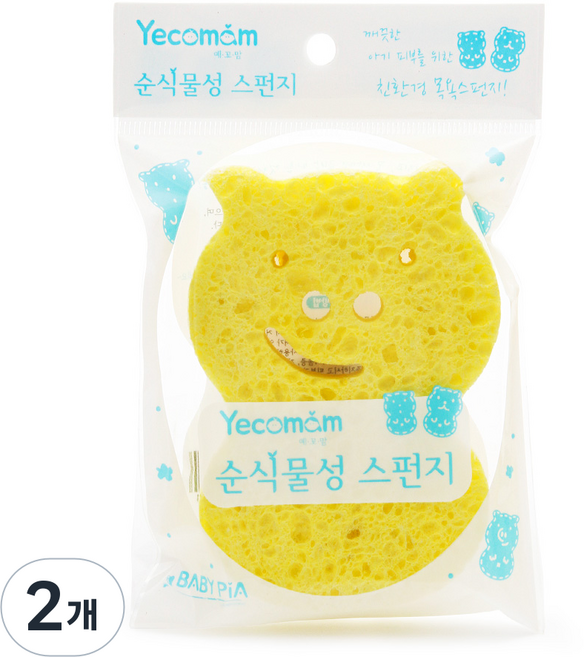 예꼬맘 순식물성 목욕스펀지, 옐로우, 2개