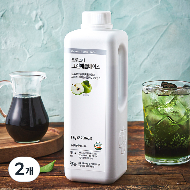 프룻스타 그린애플 음료 베이스 과일청, 1kg, 2개