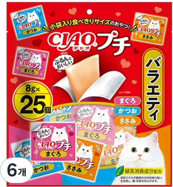 챠오츄르 고양이 CIAO 쁘띠 버라이어티 간식 25p, 200g, 6개, 혼합맛(참치/가다랑어/닭가슴살)