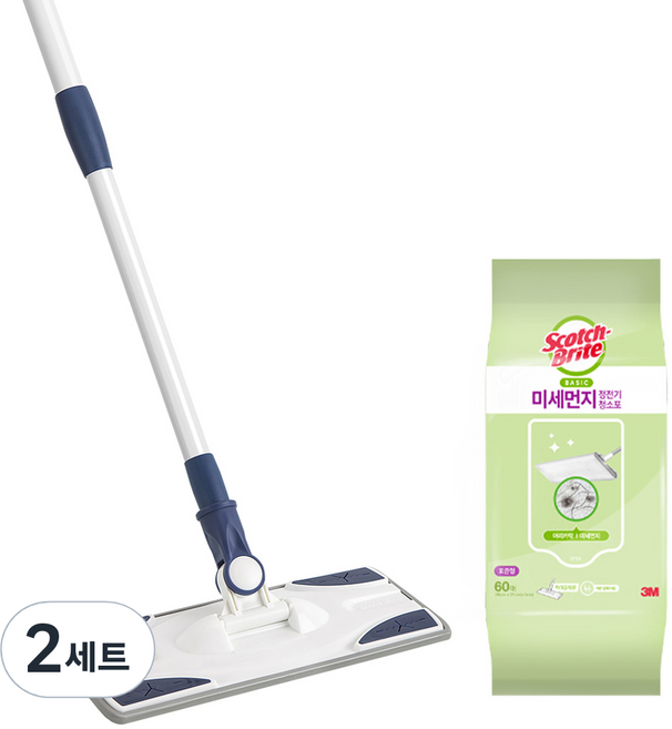 스카치브라이트 베이직 막대걸레 + 미세먼지 정전기 청소포 60매, 2세트