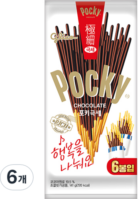 포키 극세 초코스틱 6p, 141g, 6개