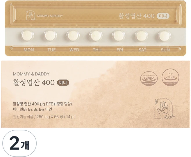 마미앤대디 활성엽산 400 미니 14g, 56정, 2개 - 쿠팡