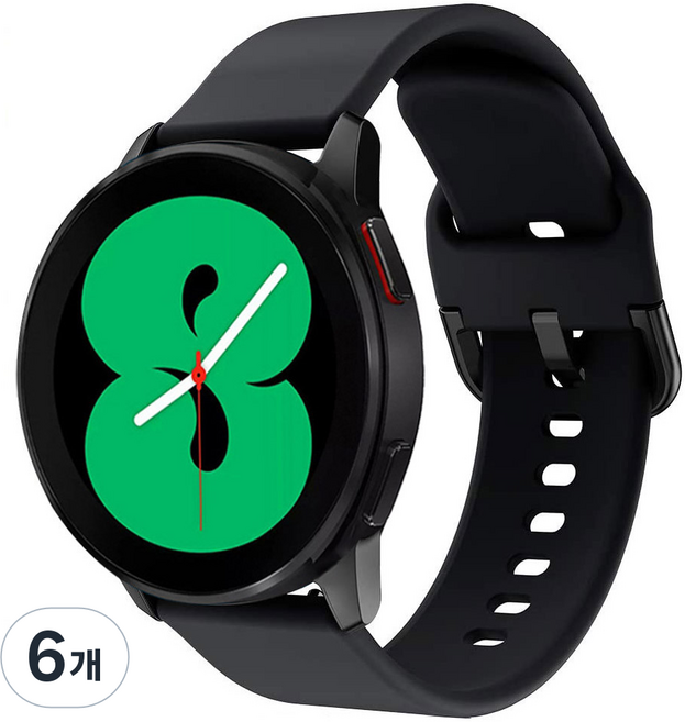 루아러블 갤럭시워치 호환 스포츠 버클 실리콘 스트랩, 블랙, 6개