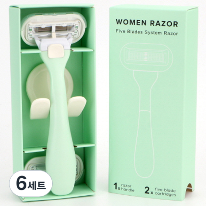 편스토어 MAX FRESH 풀스윙 여성용 면도기 + 면도날 2입 + 거치대 그린, 2개입, 6세트