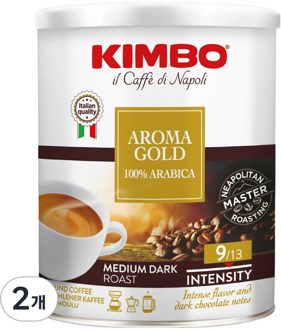 킴보 아로마골드 100%아라비카 분쇄 (캔), 커피메이커, 250g, 2개