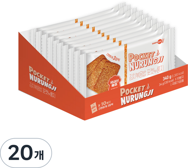 심플잇 김치볶음밥 포켓누룽지, 34g, 20개