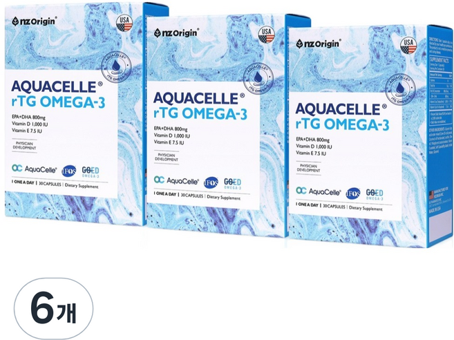 엔젯오리진 아쿠아셀 알티지 오메가3 31.5g, 30정, 6개