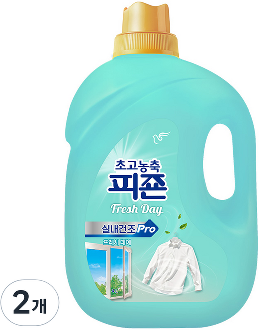 피죤 초고농축 실내건조 프로 섬유유연제 프레시데이 본품, 4L, 2개