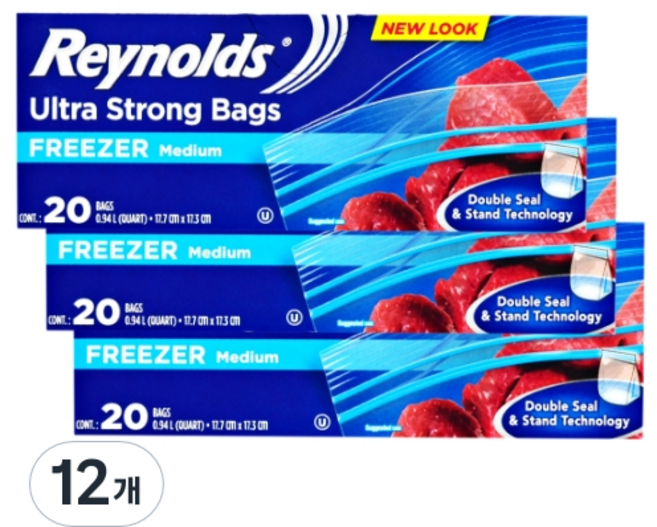 Reynolds 冷凍用雙層夾鏈分裝袋, 中(M), 12個