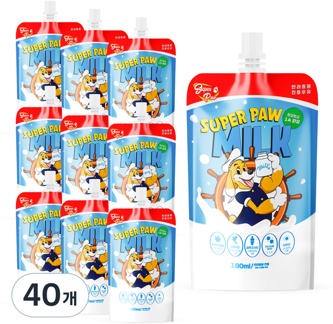 슈퍼포우 강아지 고양이 우유 펫밀크, 우유맛, 180ml, 40개