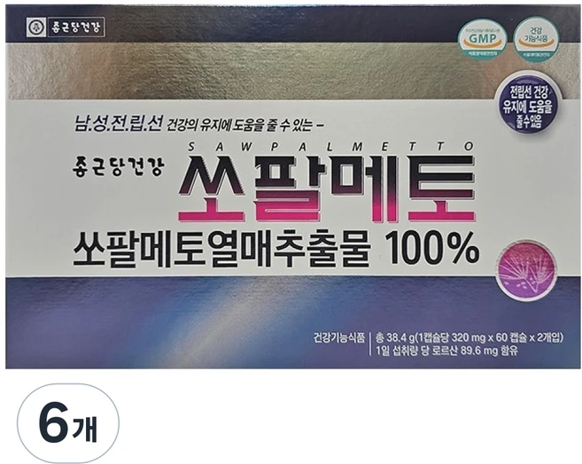 종근당건강 쏘팔메토, 60정, 6개 - 쿠팡