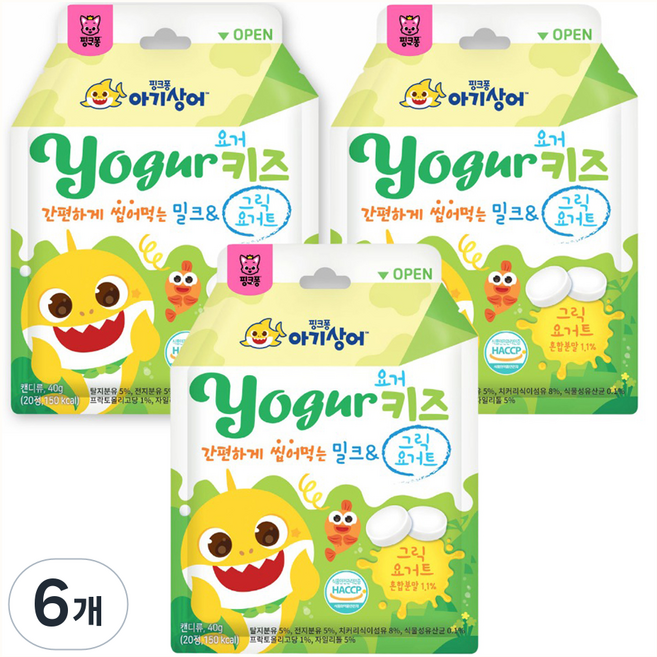 핑크퐁 아기상어 요거키즈 밀크 & 그릭요거트, 6개, 40g