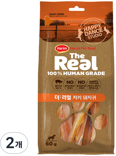 하림펫푸드 강아지 더리얼 져키, 돼지귀, 60g, 2개
