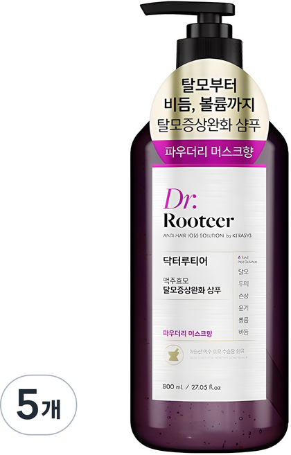 DrRooteer 啤酒酵母緩解掉髮症狀洗髮精 粉香麝香, 800ml, 5個