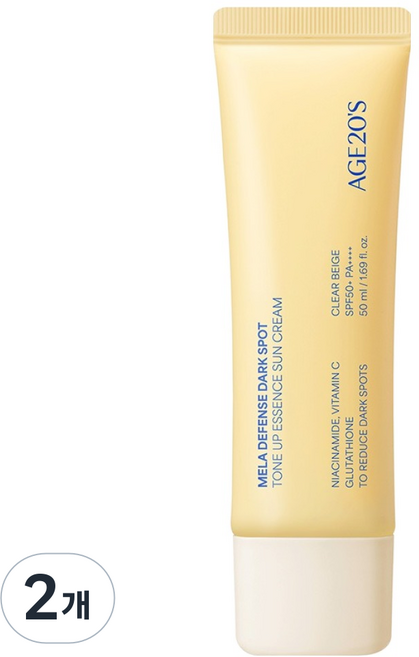 에이지투웨니스 멜라 디펜스 기미 톤업 에센스 선크림 SPF50+ PA++++, 2개, 50ml