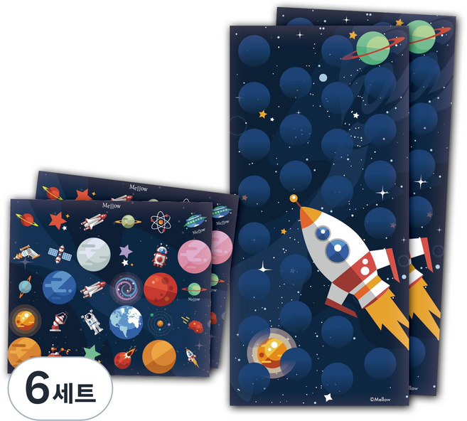멜로우 우주 시리즈 칭찬 스티커 2p 세트, 우주선, 6세트