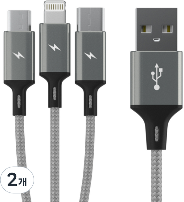 요이치 A타입-멀티단자 마운틴 베타 3in1 멀티 충전 케이블, 120cm, 혼합색상, 2개