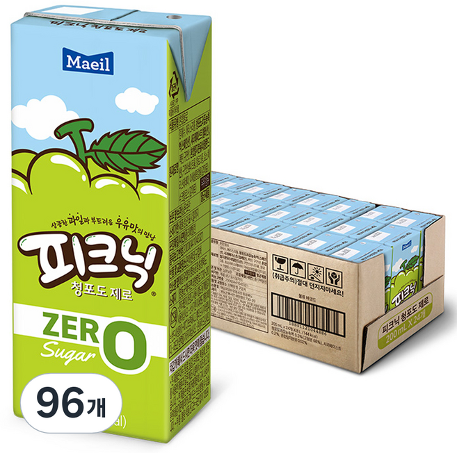 매일유업 피크닉 제로 청포도, 200ml, 96개