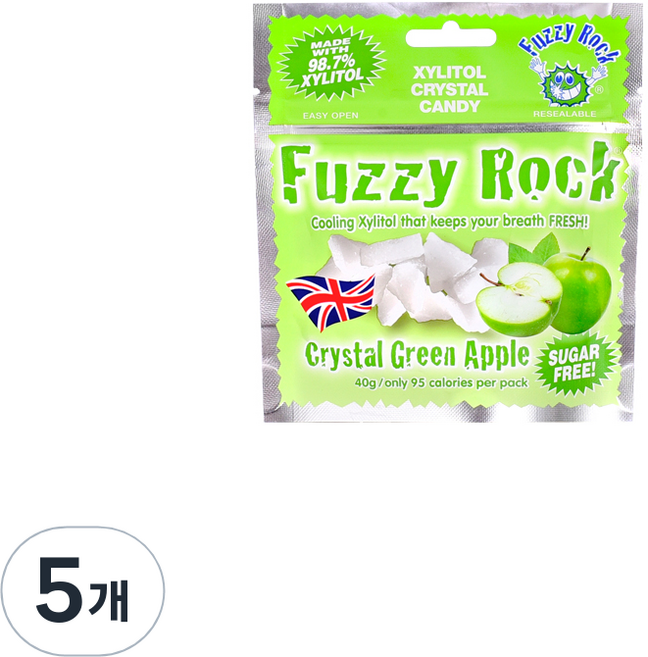 퍼지락 자일리톨 크리스탈 캔디 그린애플향, 40g, 5개