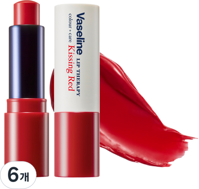 바세린 립 테라피 컬러 케어 립밤, 01 키씽 레드, 4.2g, 6개